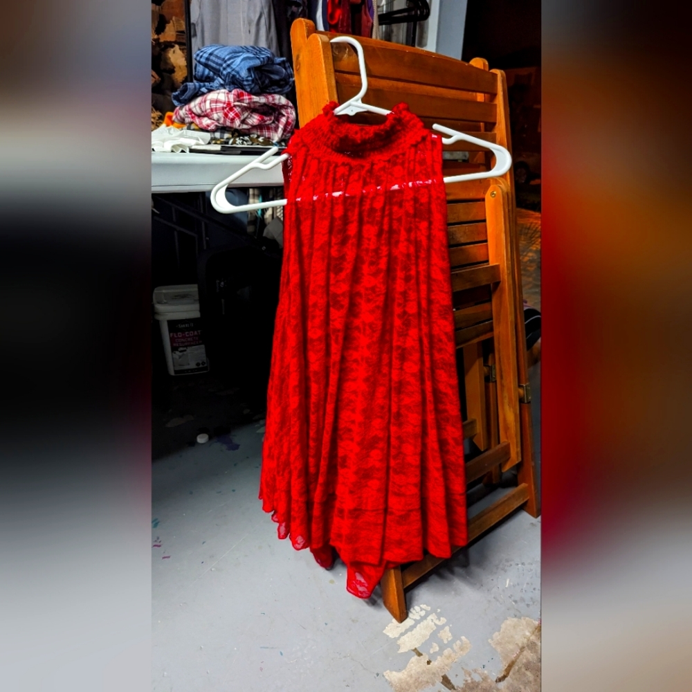 Free People red lace mock neck top